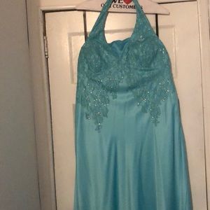 Teal sequin gown with shawl